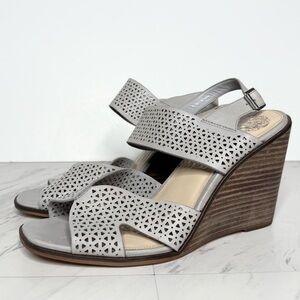 Vince Camuto Delinda Blue Gray Leather Wedge Sandal 10M